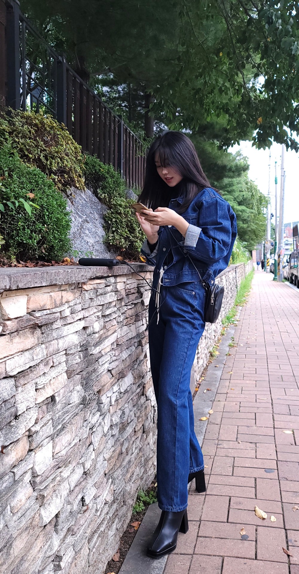 LOOSE FIT BACK LABEL POINT DARK DENIM JACKET [17707]