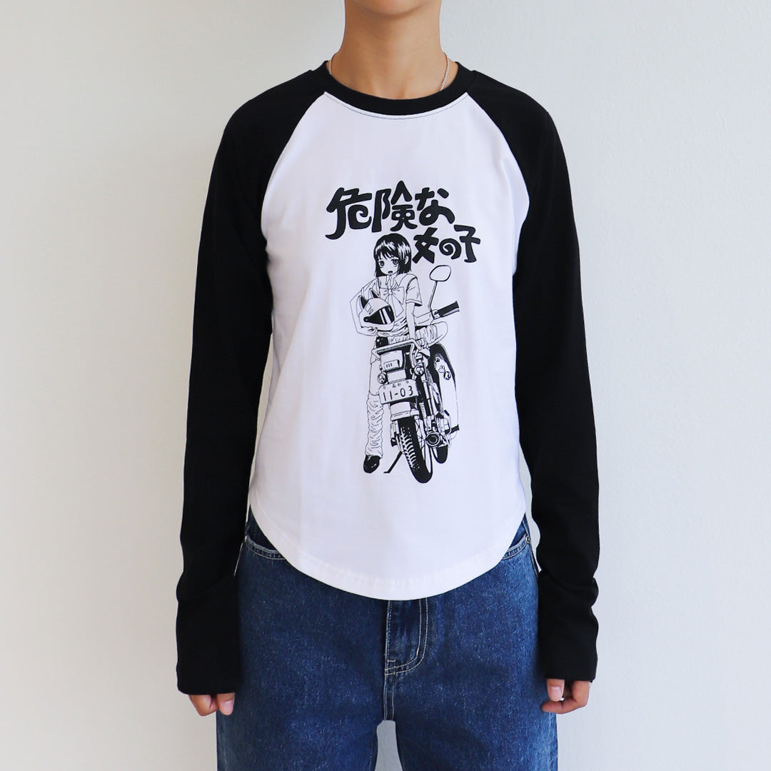 A MOTORCYCLE GIRL Raglan long-sleeved (WHITE)