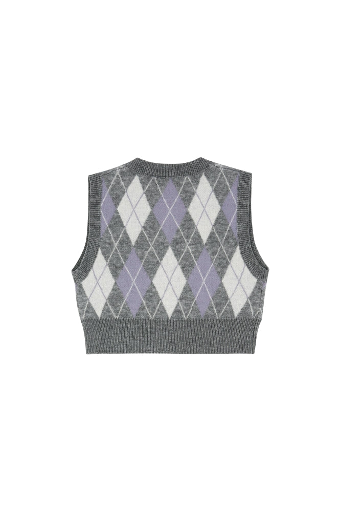 GREY ARGYLE KNIT VEST