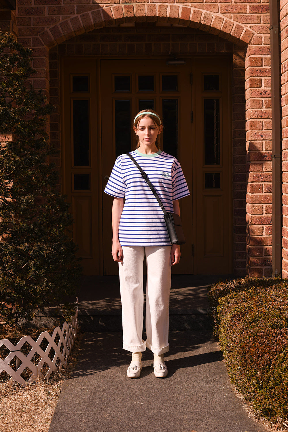 Mint Neck Blue Stripe Unisex T-shirt