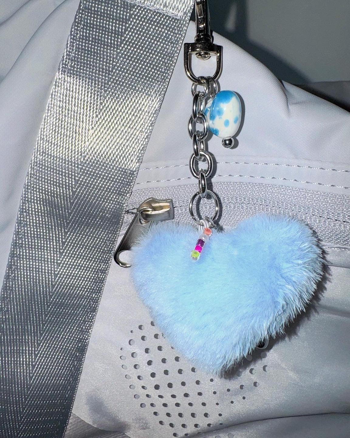 Blue heart fur keychain