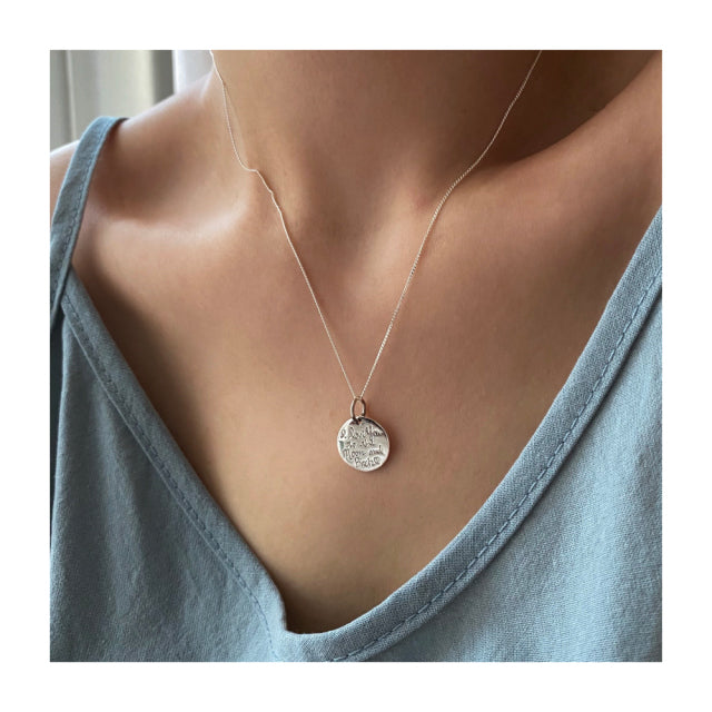 lau Silver 925 Love Moon Lettering Coin Daily Long Necklace