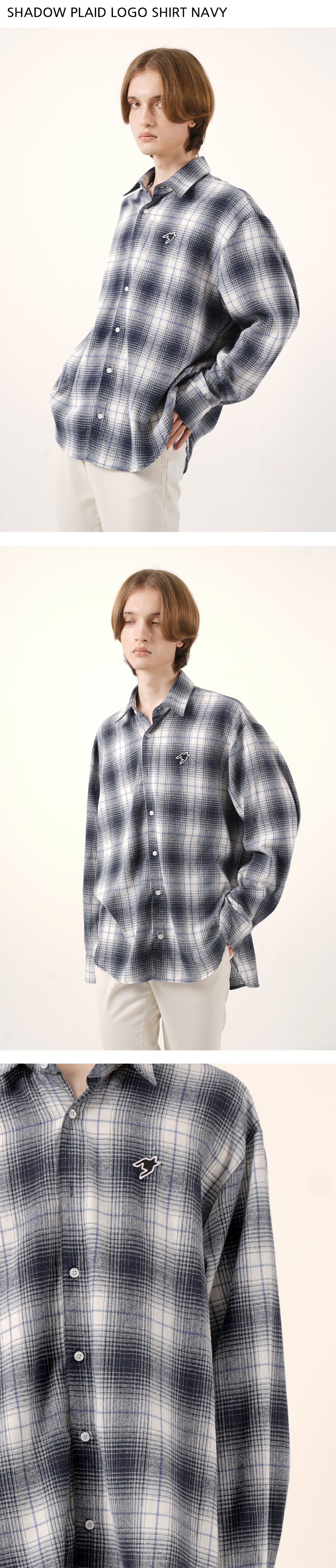 SHADOW PLAID LOGO SHIRT (NAVY)