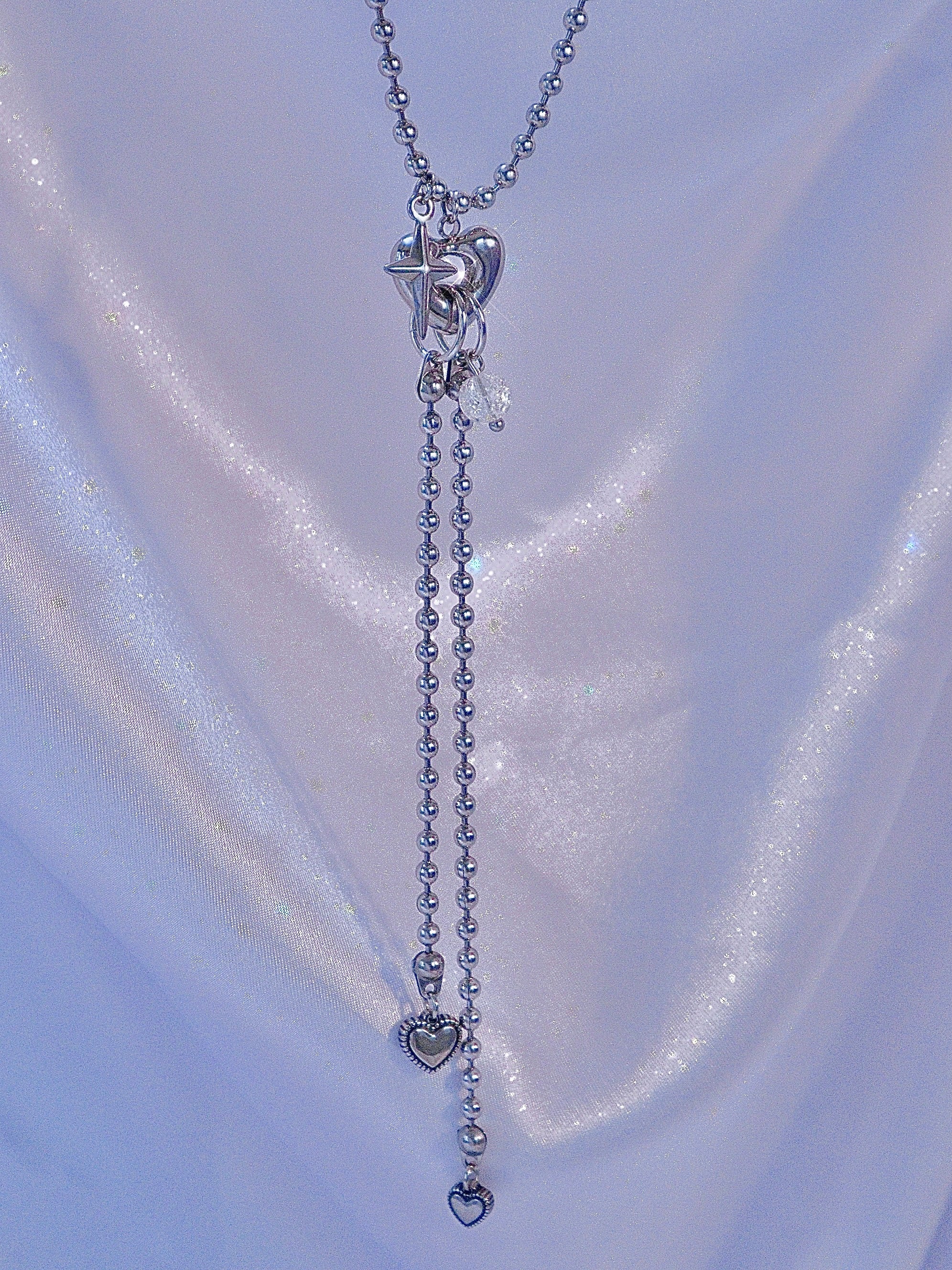 Heart Ball Ribbon Long Necklace