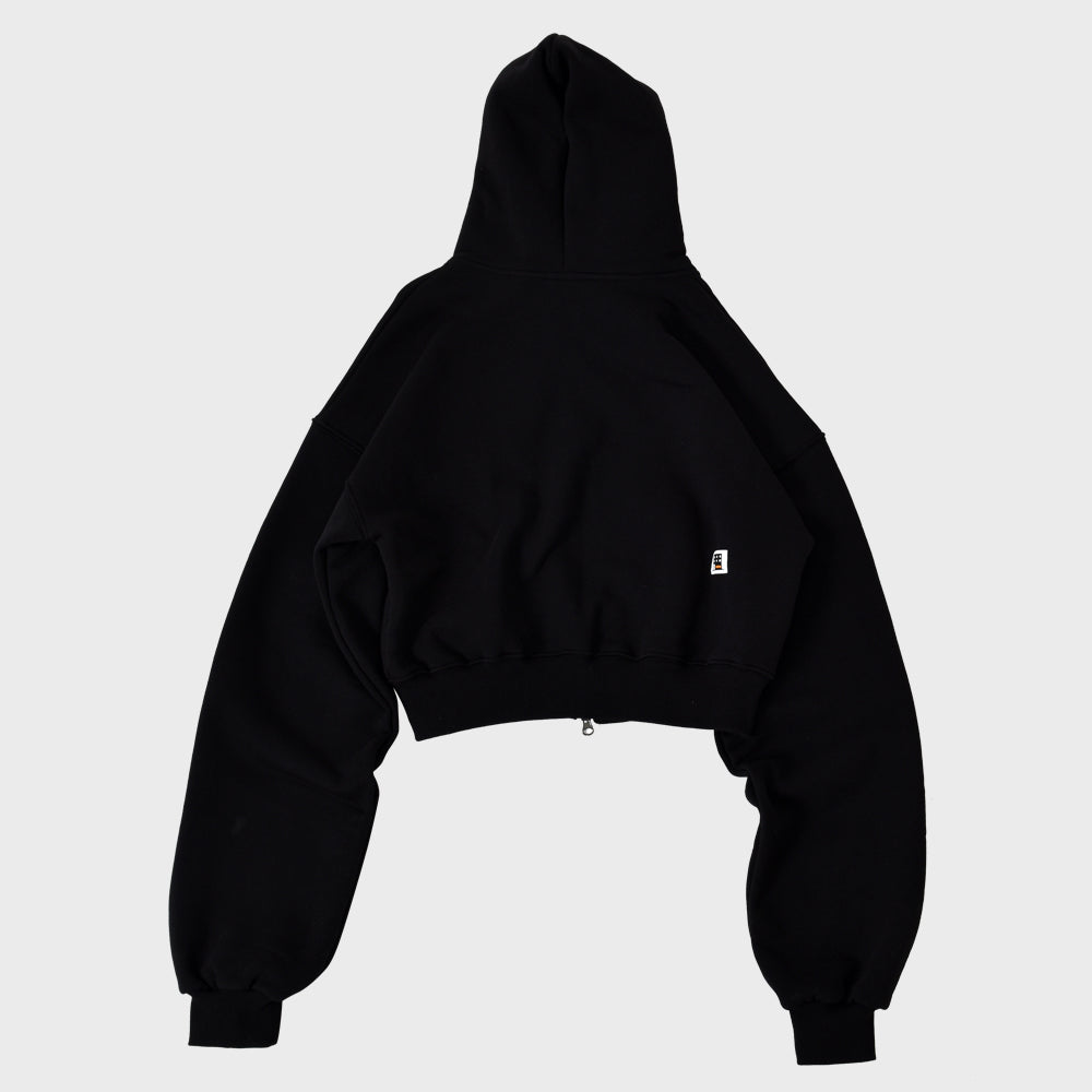 WEIRD SEMICIRCLE CROP HOODIE ZIP UP (BLACK)