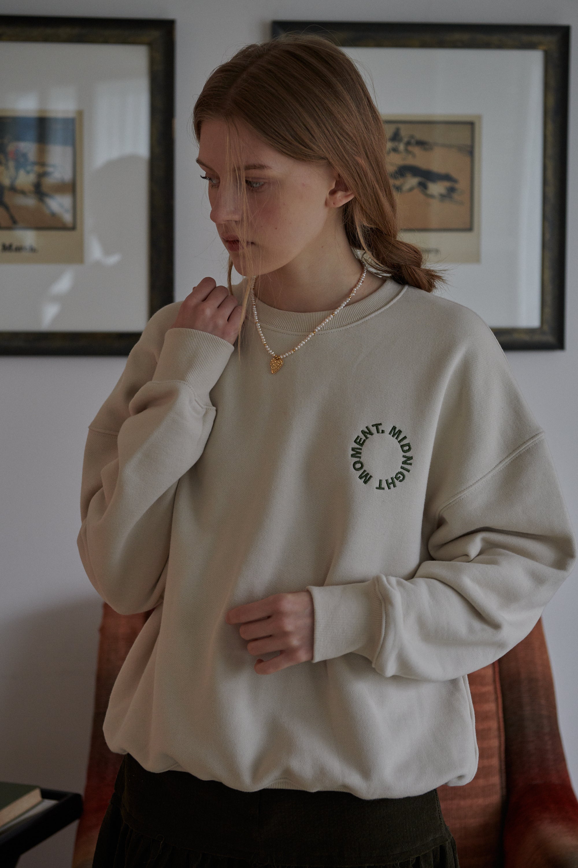 round logo sweat shirt - light beige