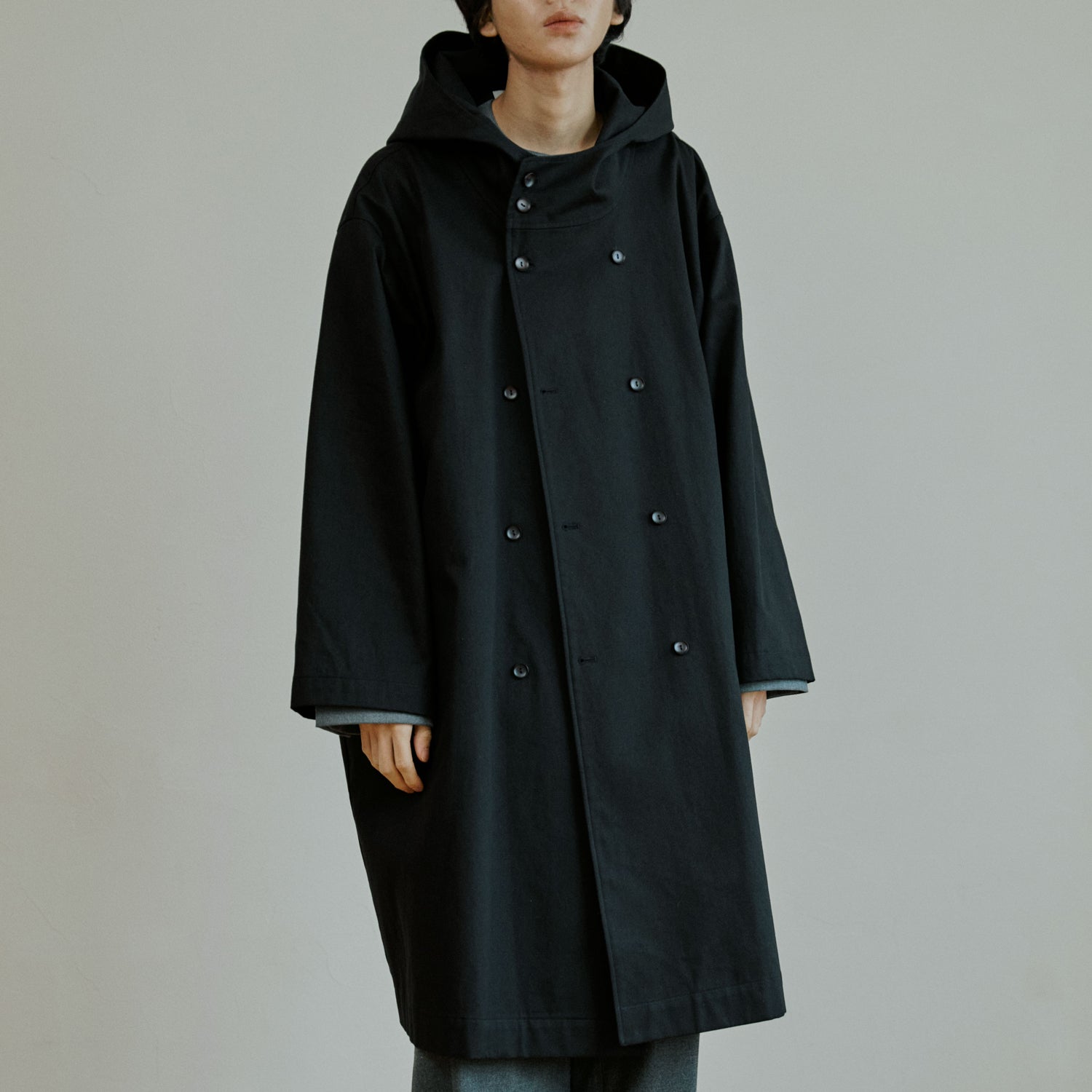 unisex trench hood coat black