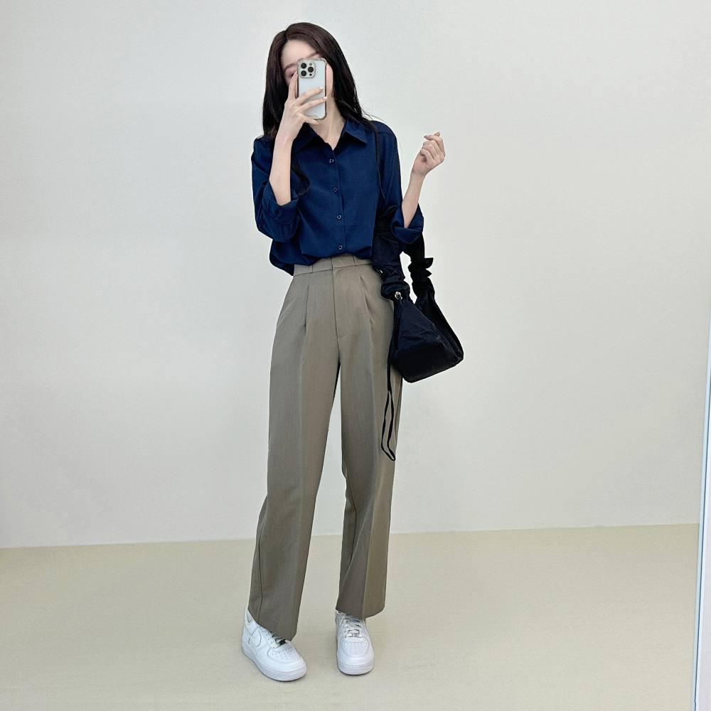 High waist tuck wide slacks