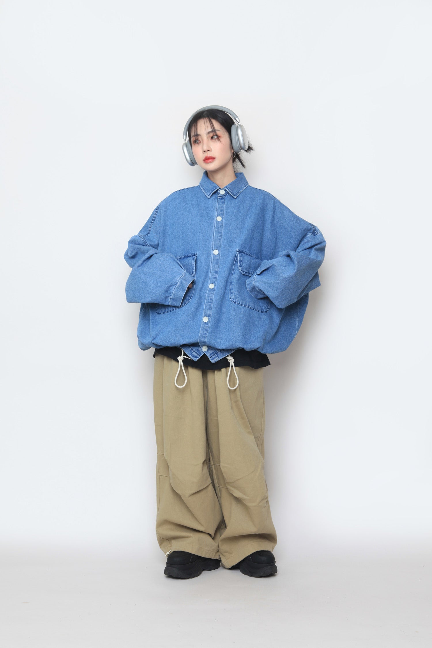 String balloon denim shirt