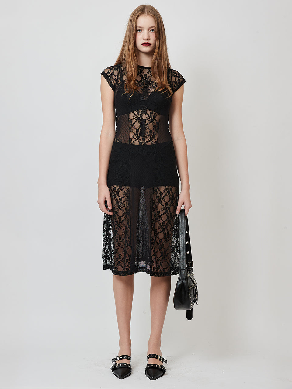 LACE FLARE DRESS_BLACK