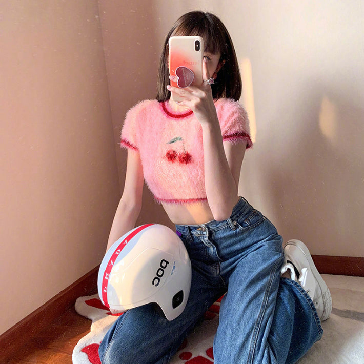 ピンクチェリークロップトップ / pink cherry crop top