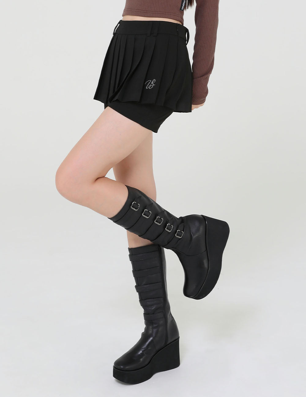 PLEATS PANTS SKIRT(BLACK)