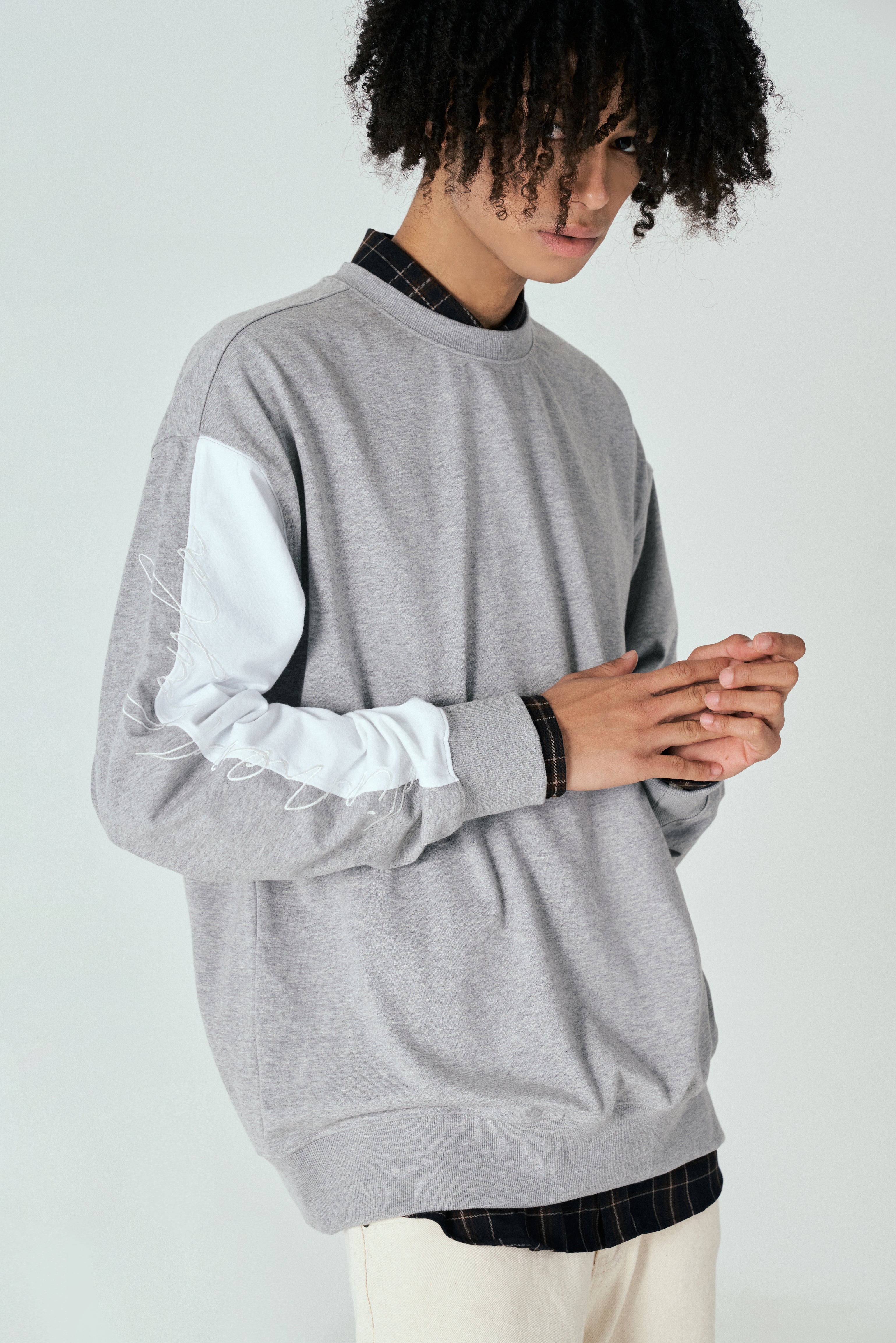 Sleeve Contrast Sweatshirt T60 Melange Gray