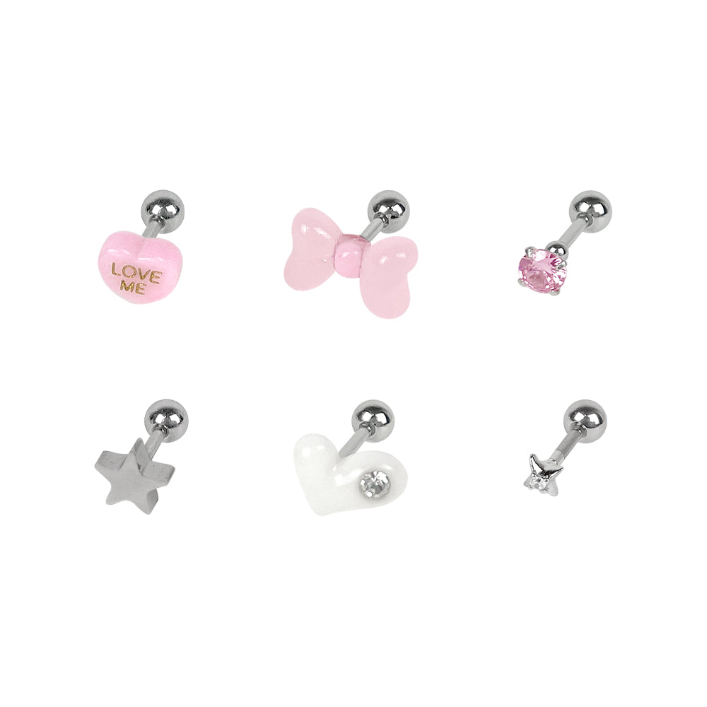 [SET] Ribbon Heart Cubic Piercing