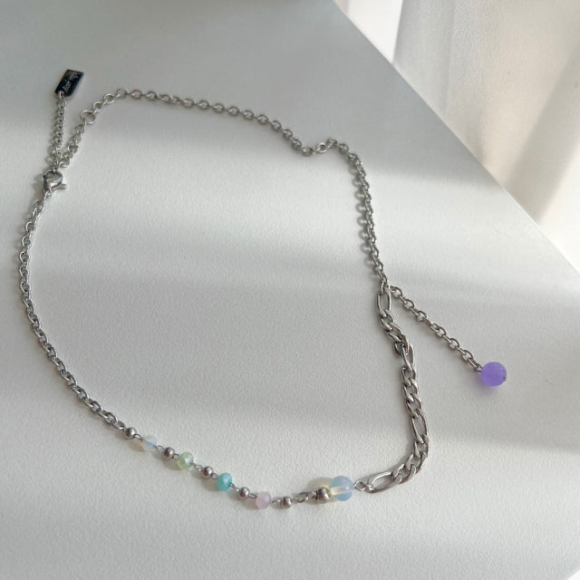 fer Pastel Opal Light Purple Beads Ball Two-Way Drop Necklace