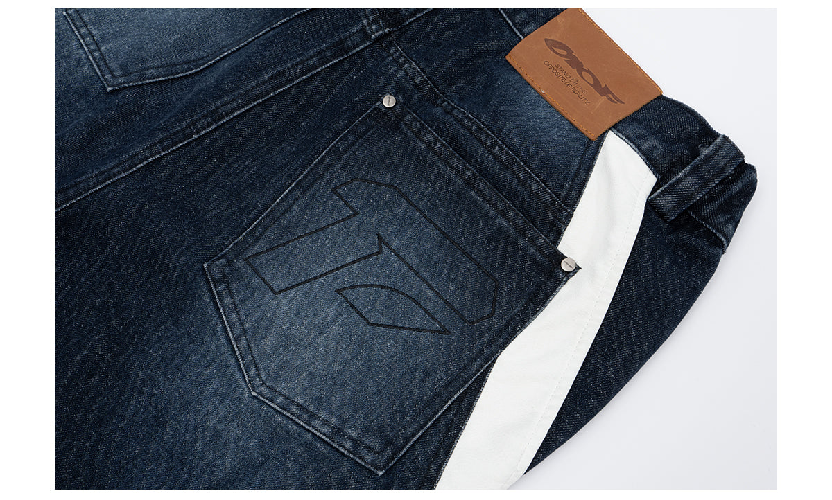 versatile deconstructed washed leather striped jeans