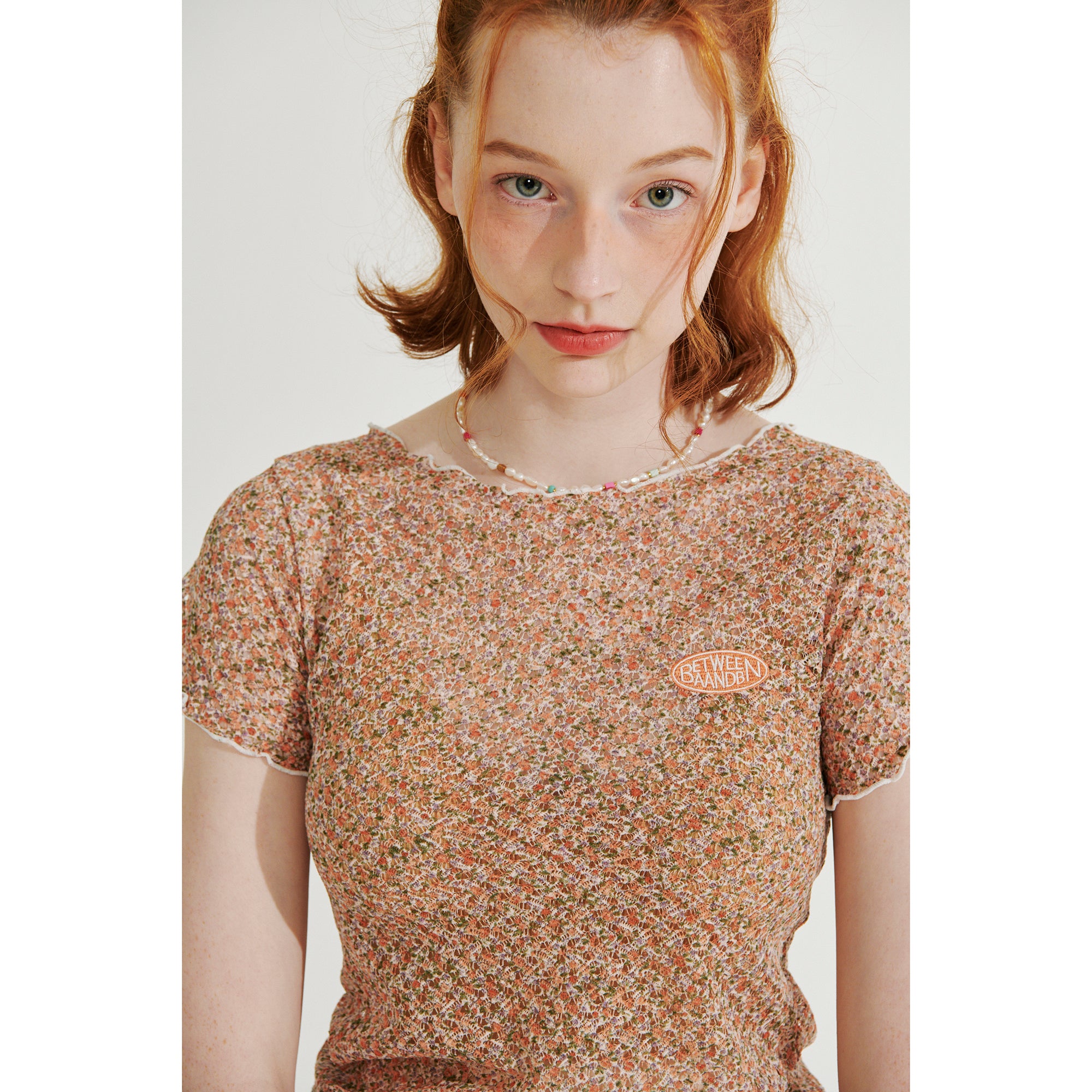 INTERLOCK STITCH LACE TOP_ORANGE