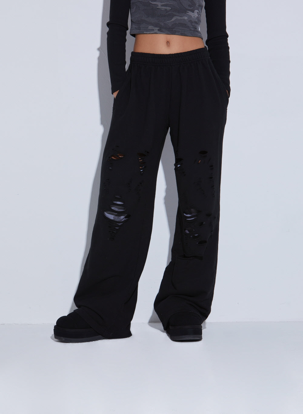 WASHING CAMO PANTS -BLACK