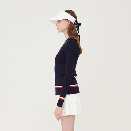 Line ribbed collar knit