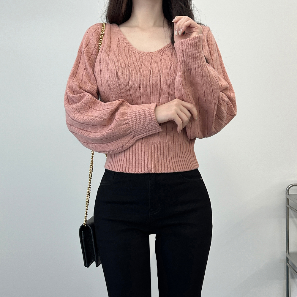 V Neck Balloon Sweater