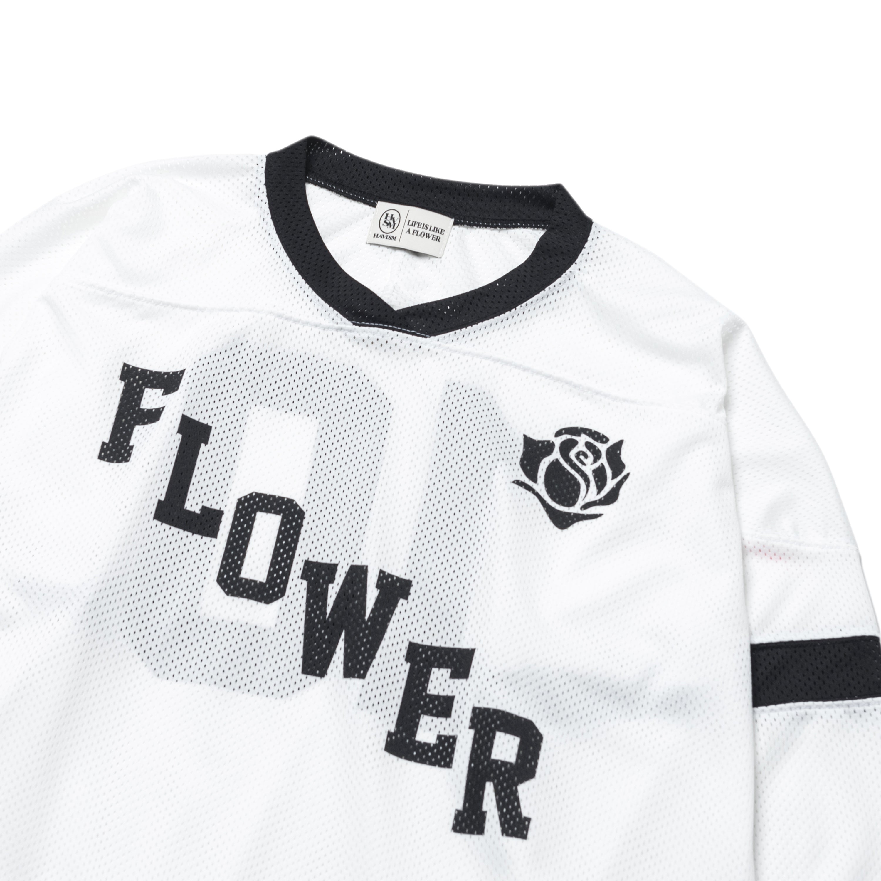 FLOWER AMERICAN FOOTBALL MESH L/S TEE(WHITE)