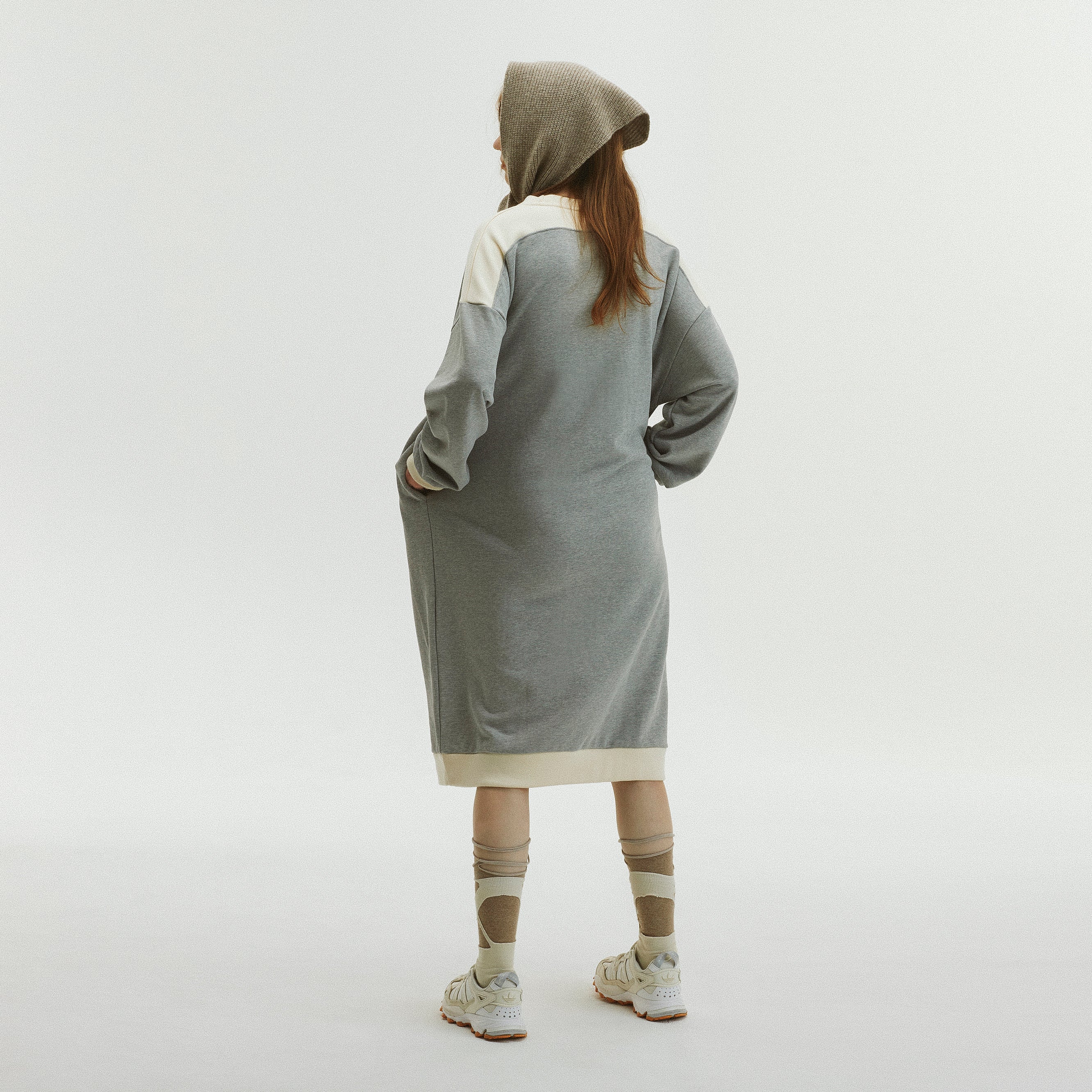 425 COLOR BLOCK JERSEY DRESS_MELANGE GRAY