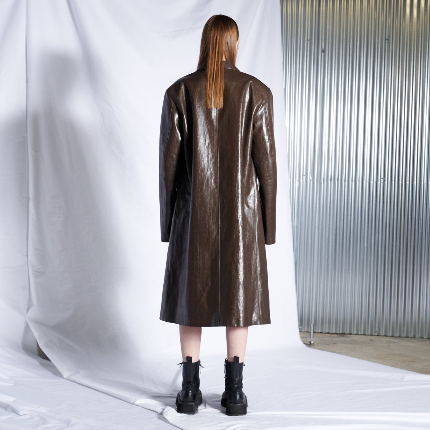 Leather Single Long Coat (brown)