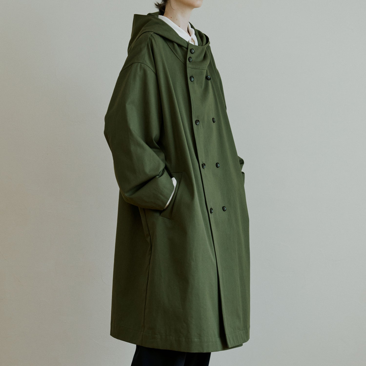 unisex trench hood coat khaki