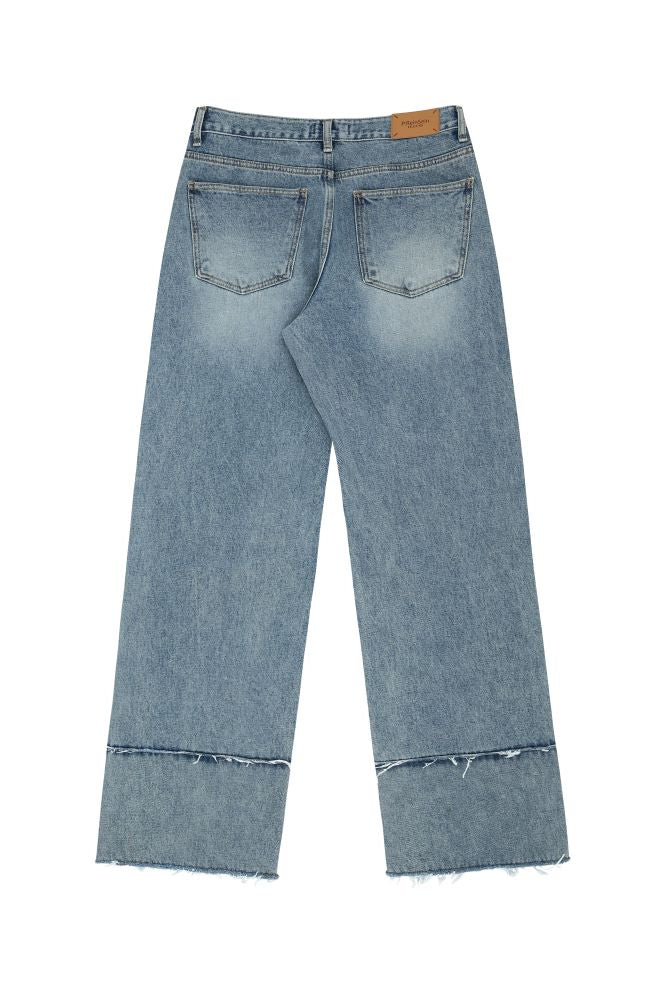 Double raw edge wide denim pants