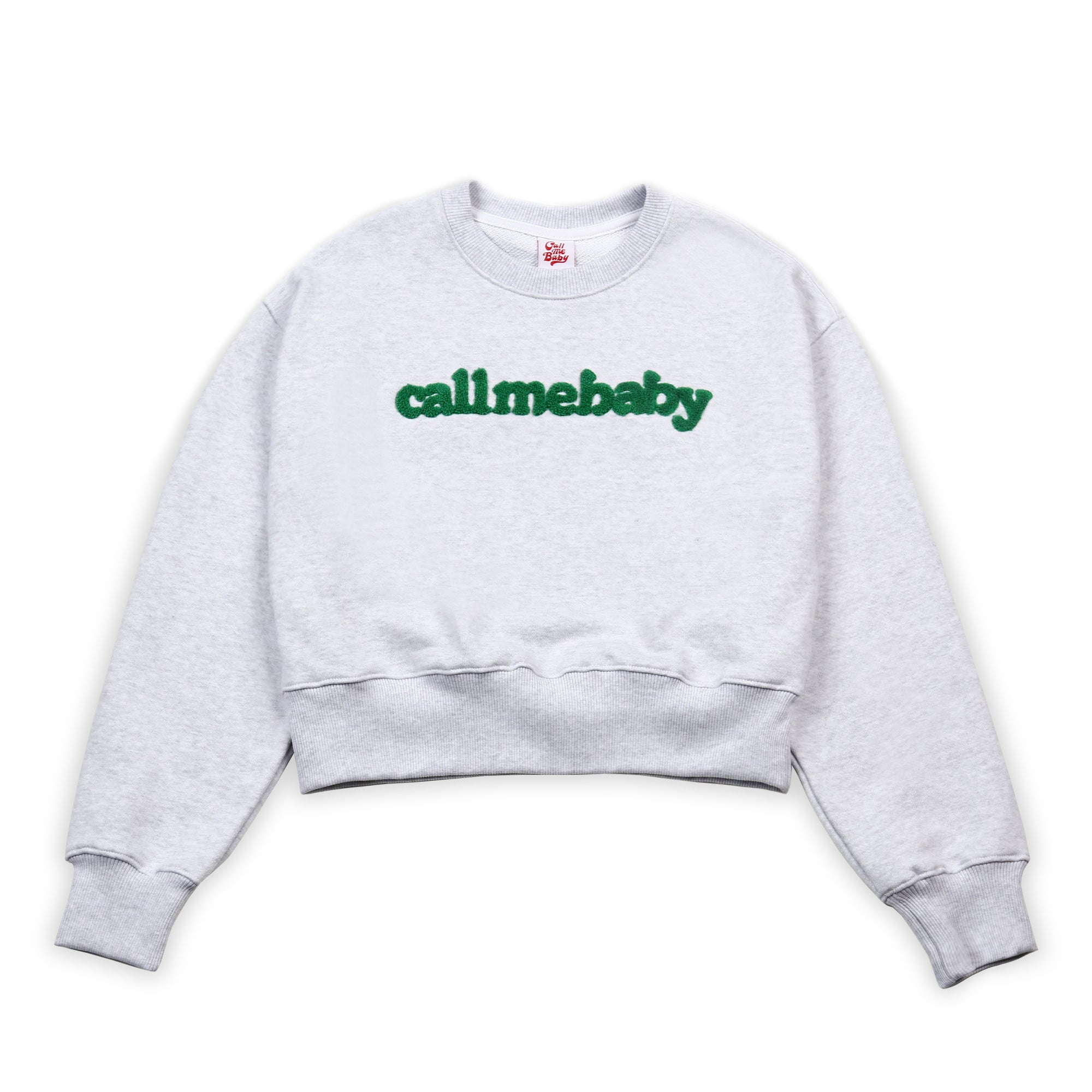 [Call Me Baby] Fuzzy Logo Cropped Sweatshirts (Light grey)