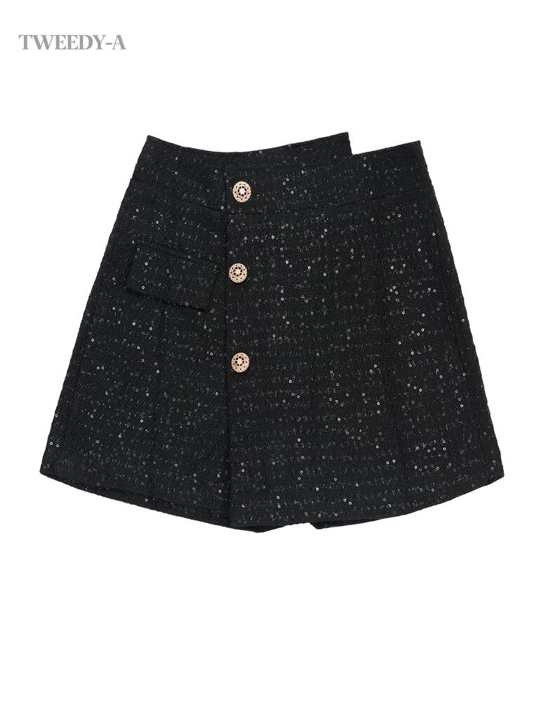 Lucid tweed gold button tweed skirt pants black