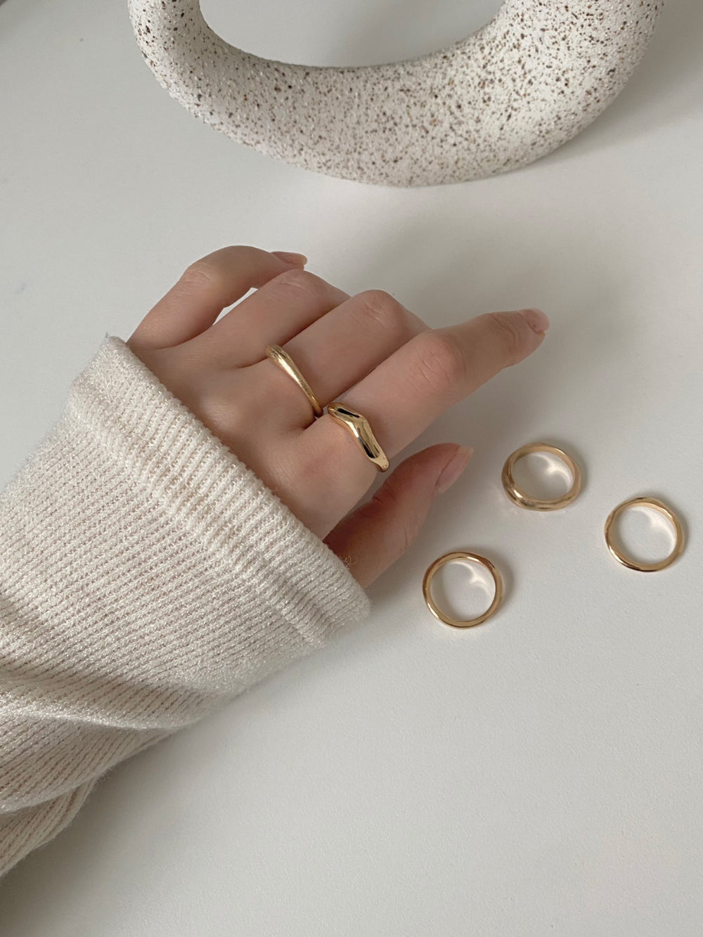 [5 set] simple volume layered ring set 