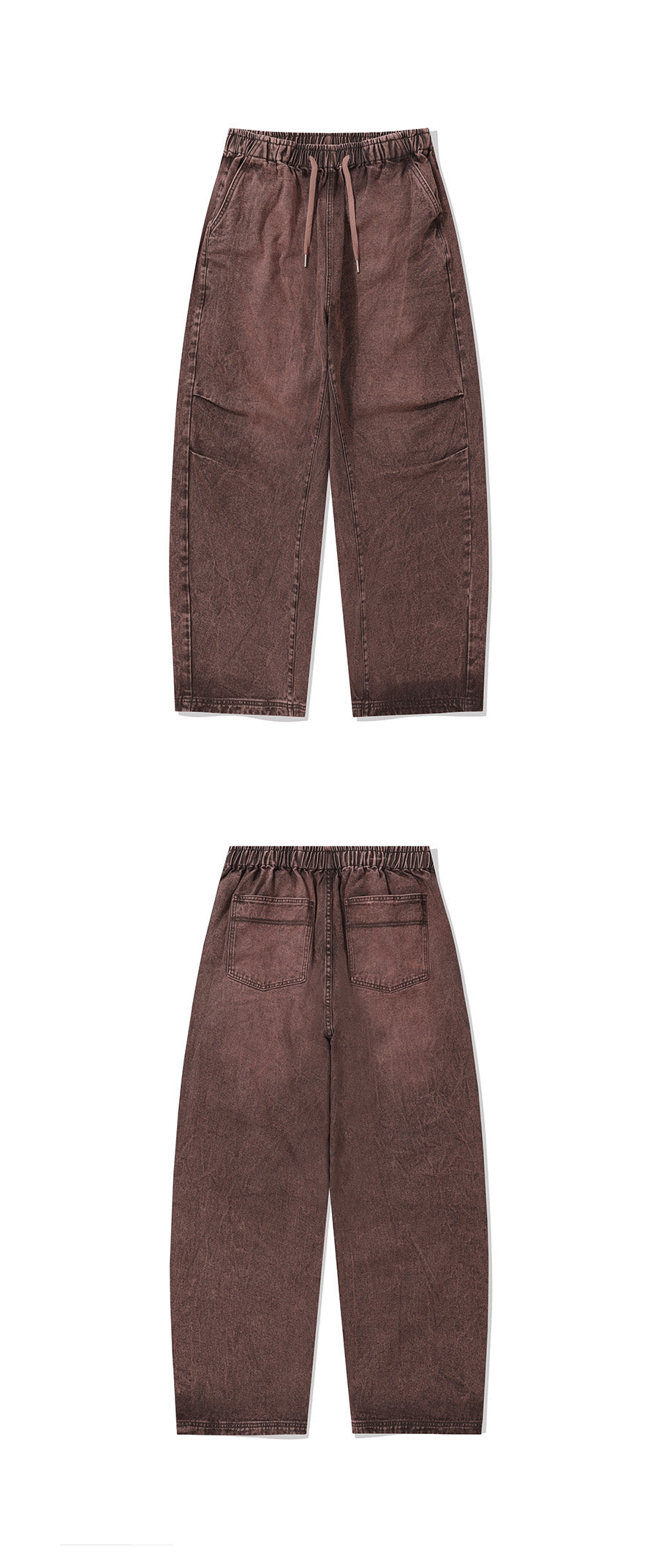 Two Tuck Washed Denim Pants-Brown