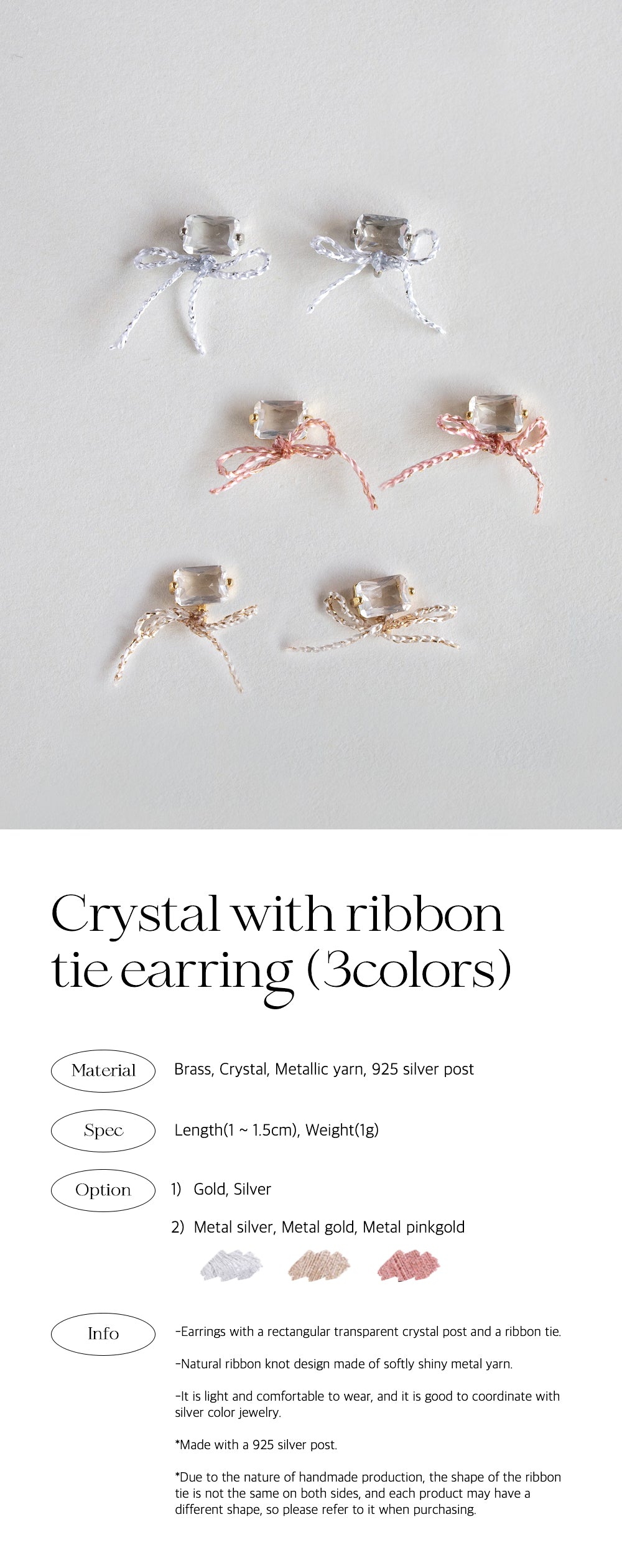 Crystal with ribbon tie earring (3colors)