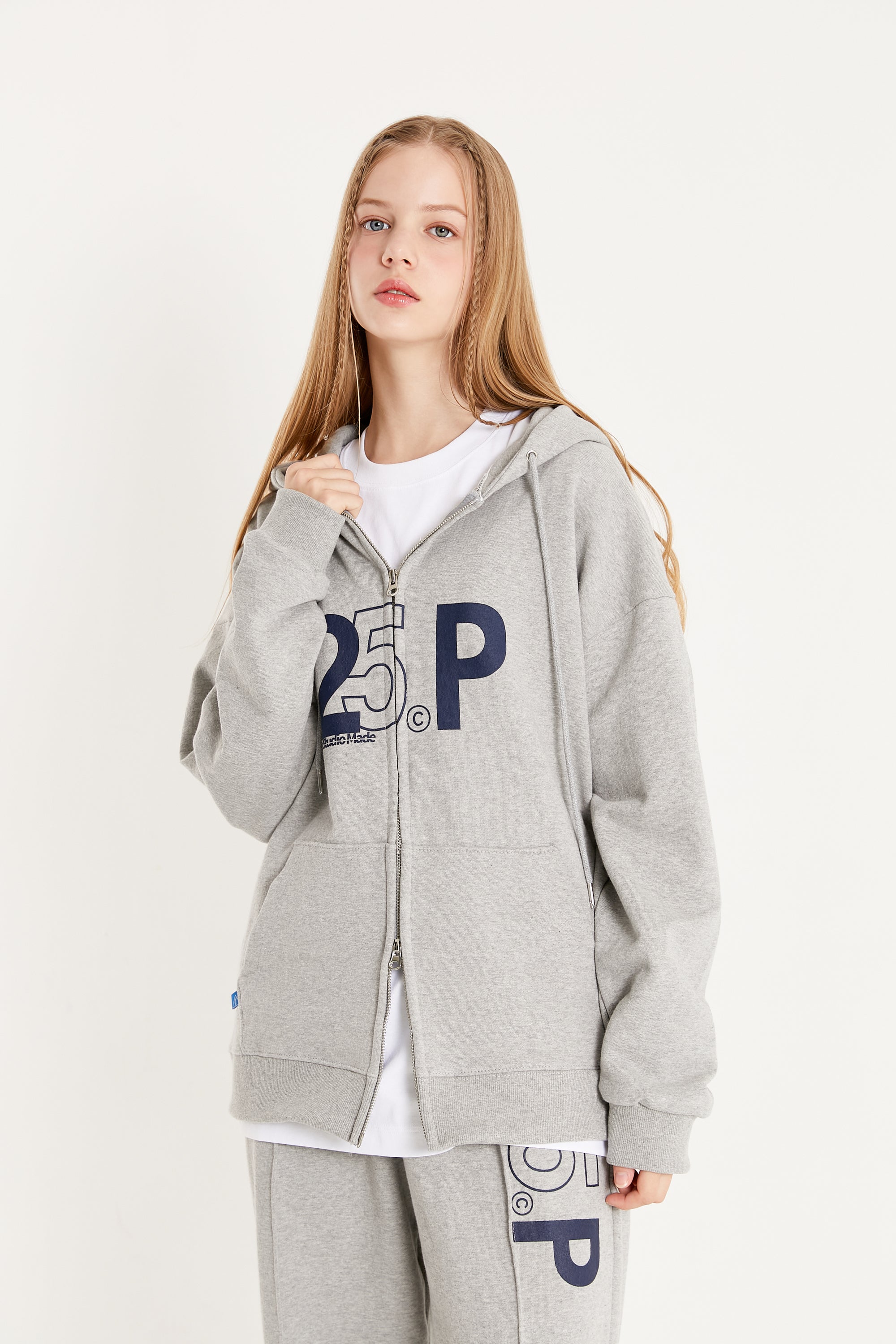 25P SENSE LOGO HOOD ZIP UP_GRAY