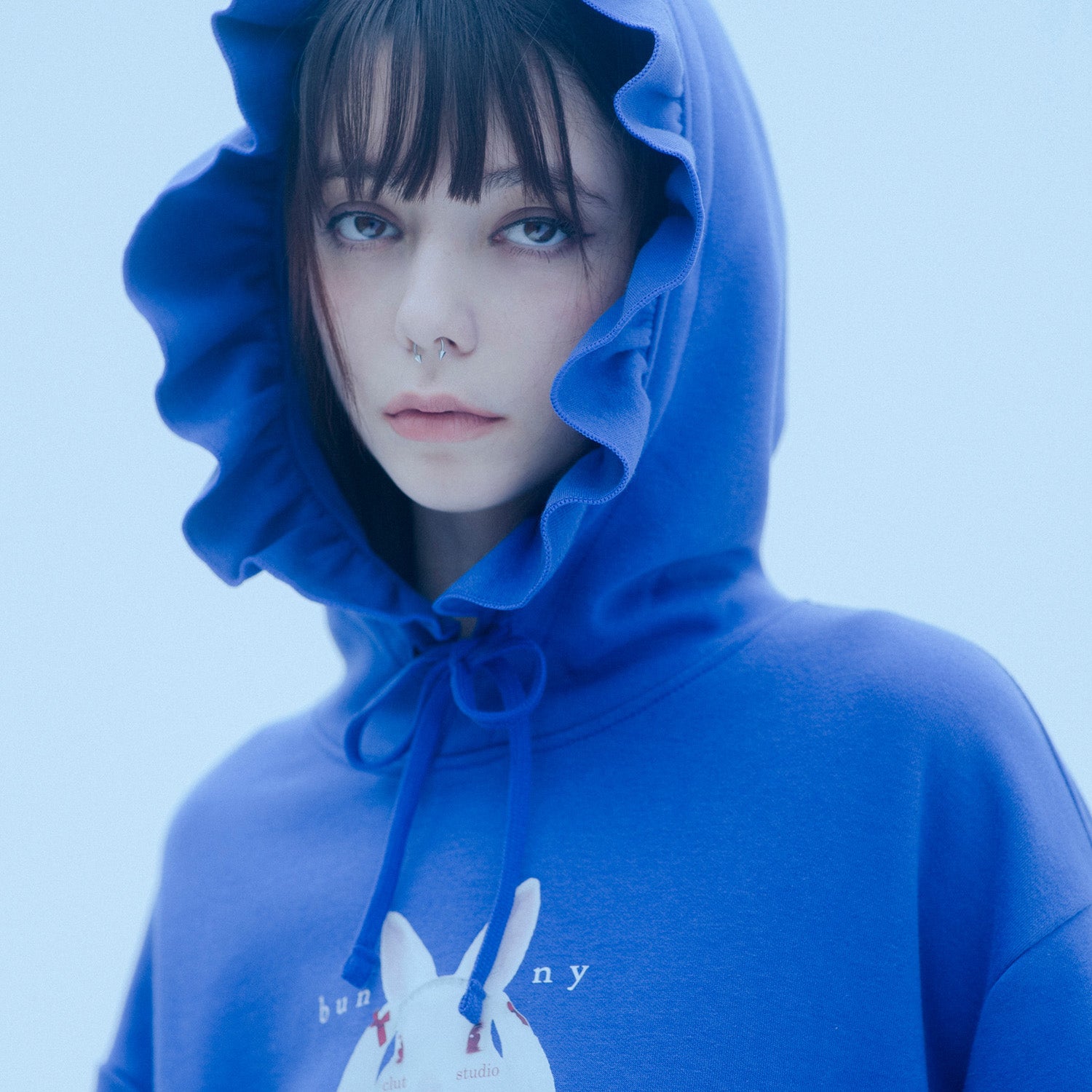 0 7 bunny ruffle hood - BLUE