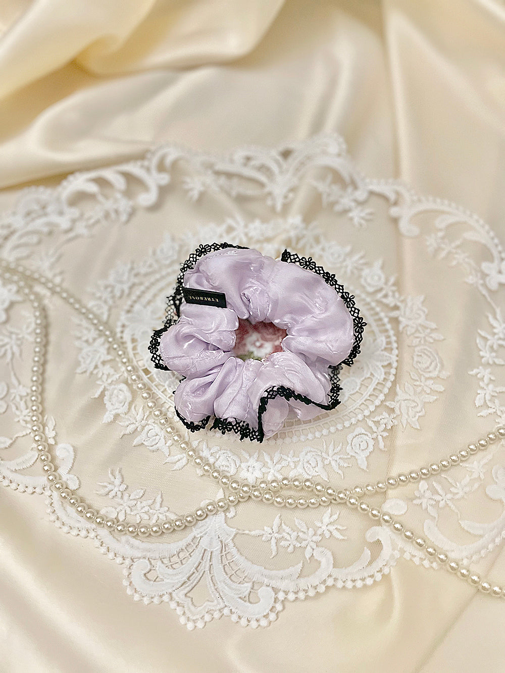 Glossy Organza Lace Satin Hair Scrunchie (S)