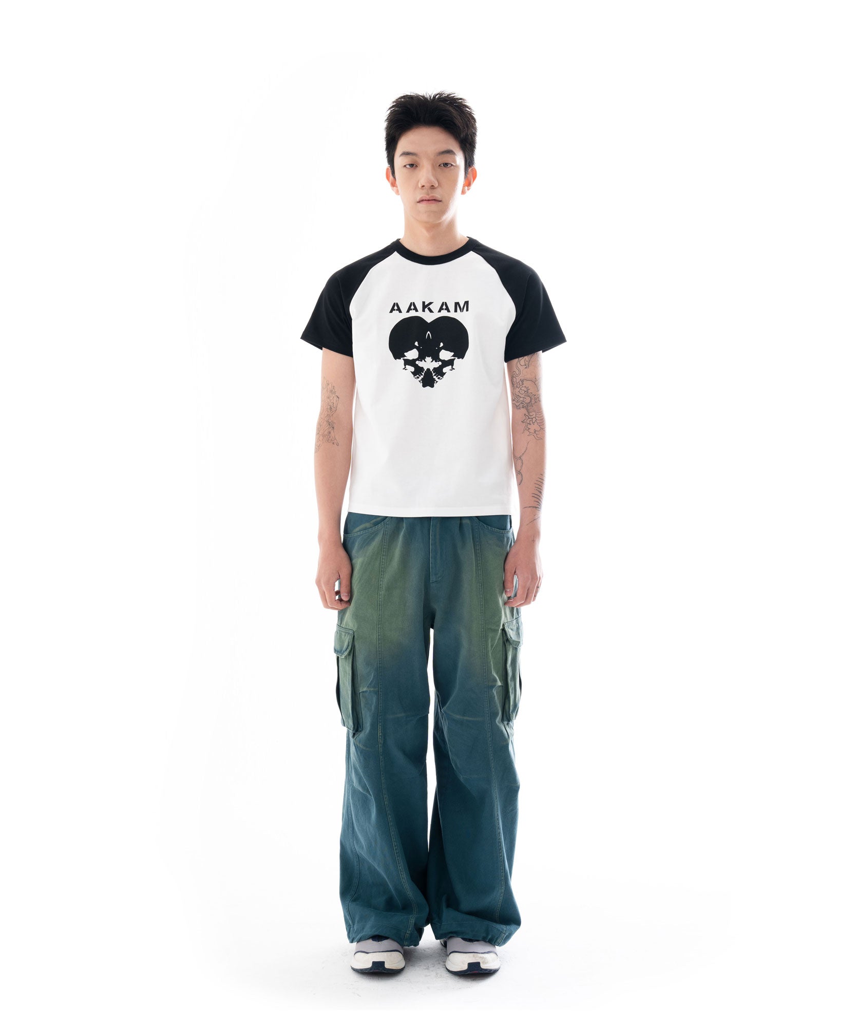 Skull Heart Raglan Half Top (Black)