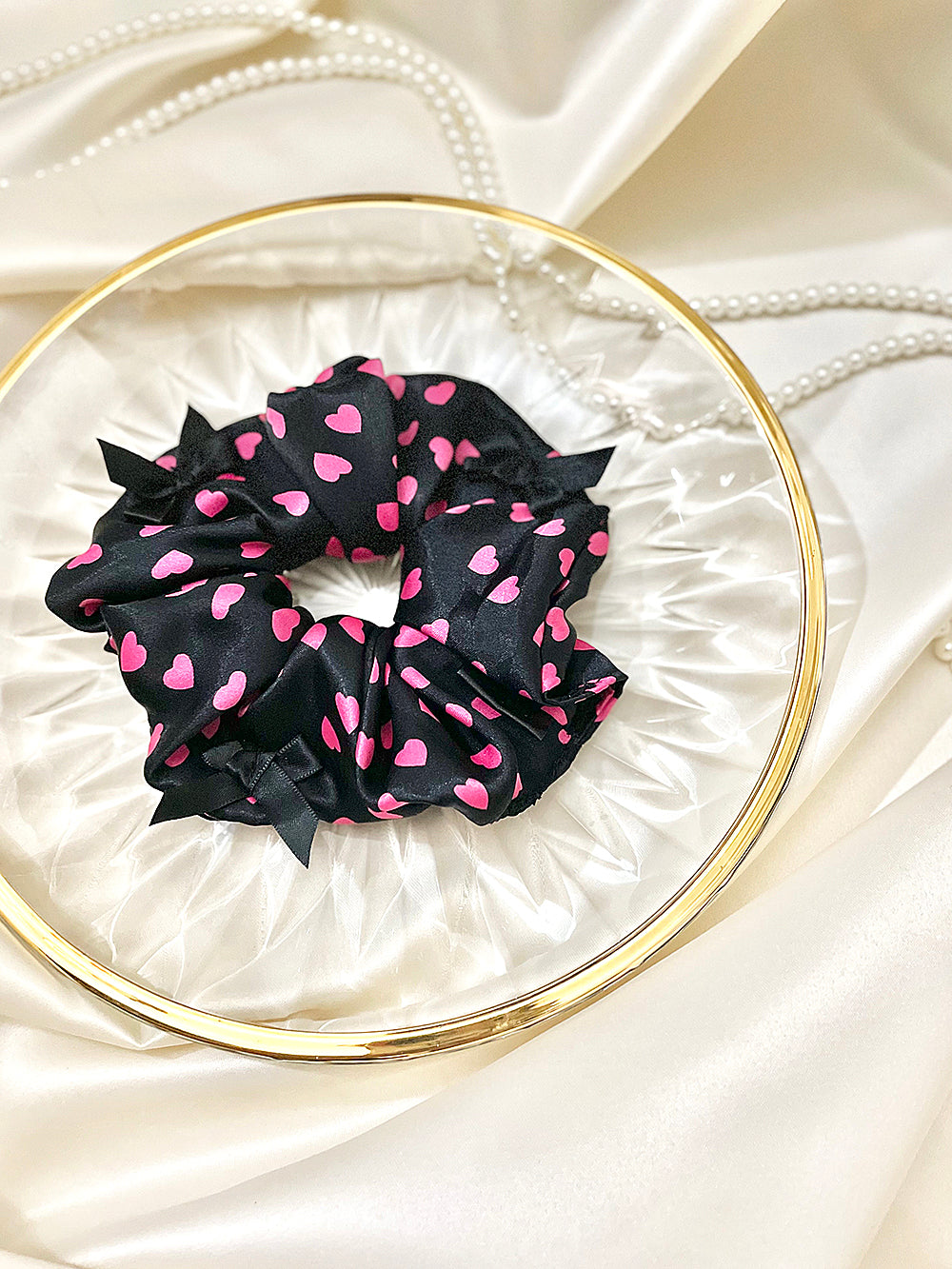 Shocking Pink Ribbon Satin Scrunchie (2Type)