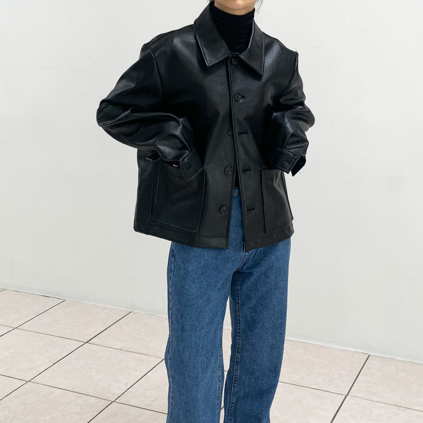 Rain Minimal Overfit Leather Jacket (2C)