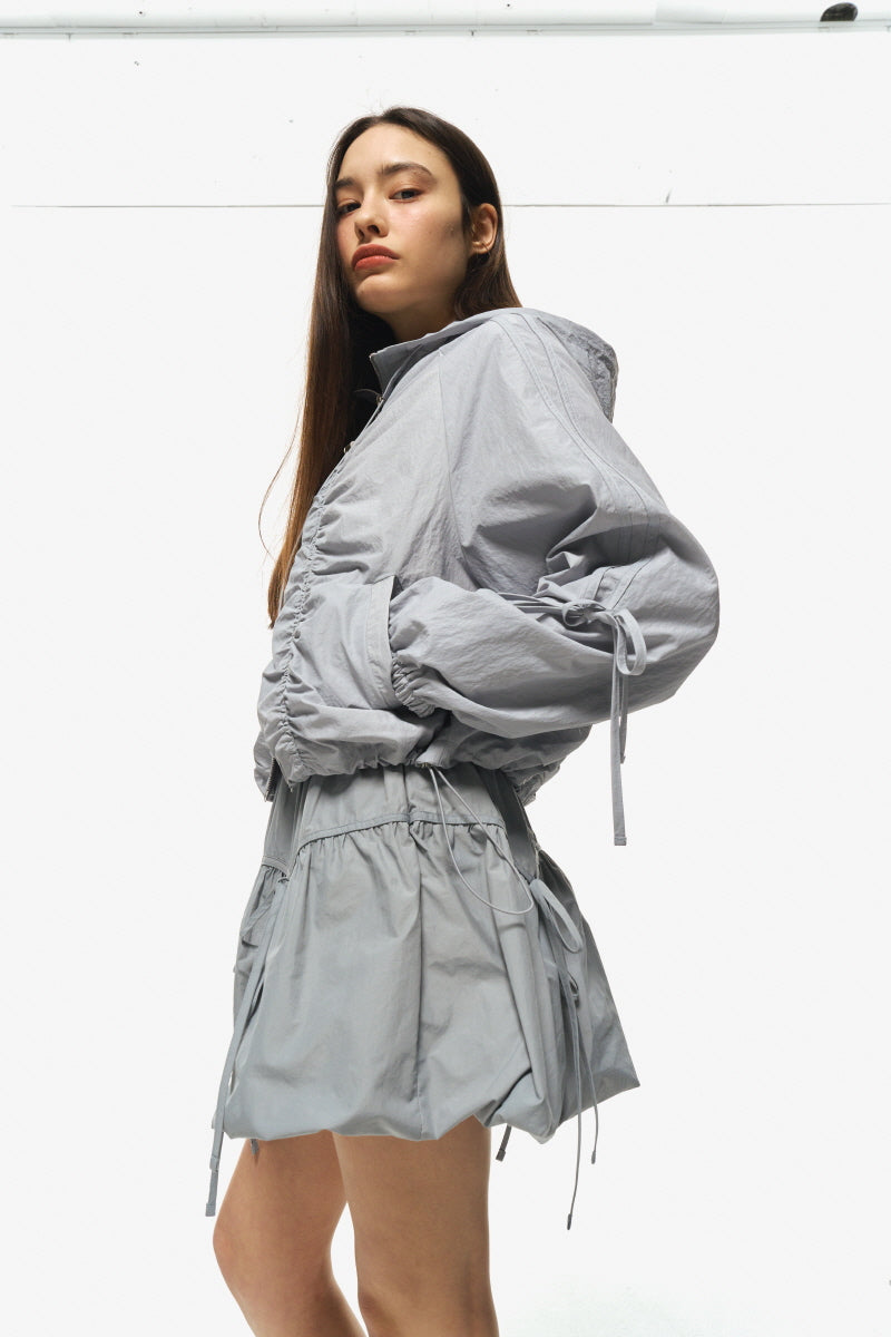 shirring zip up (light grey)