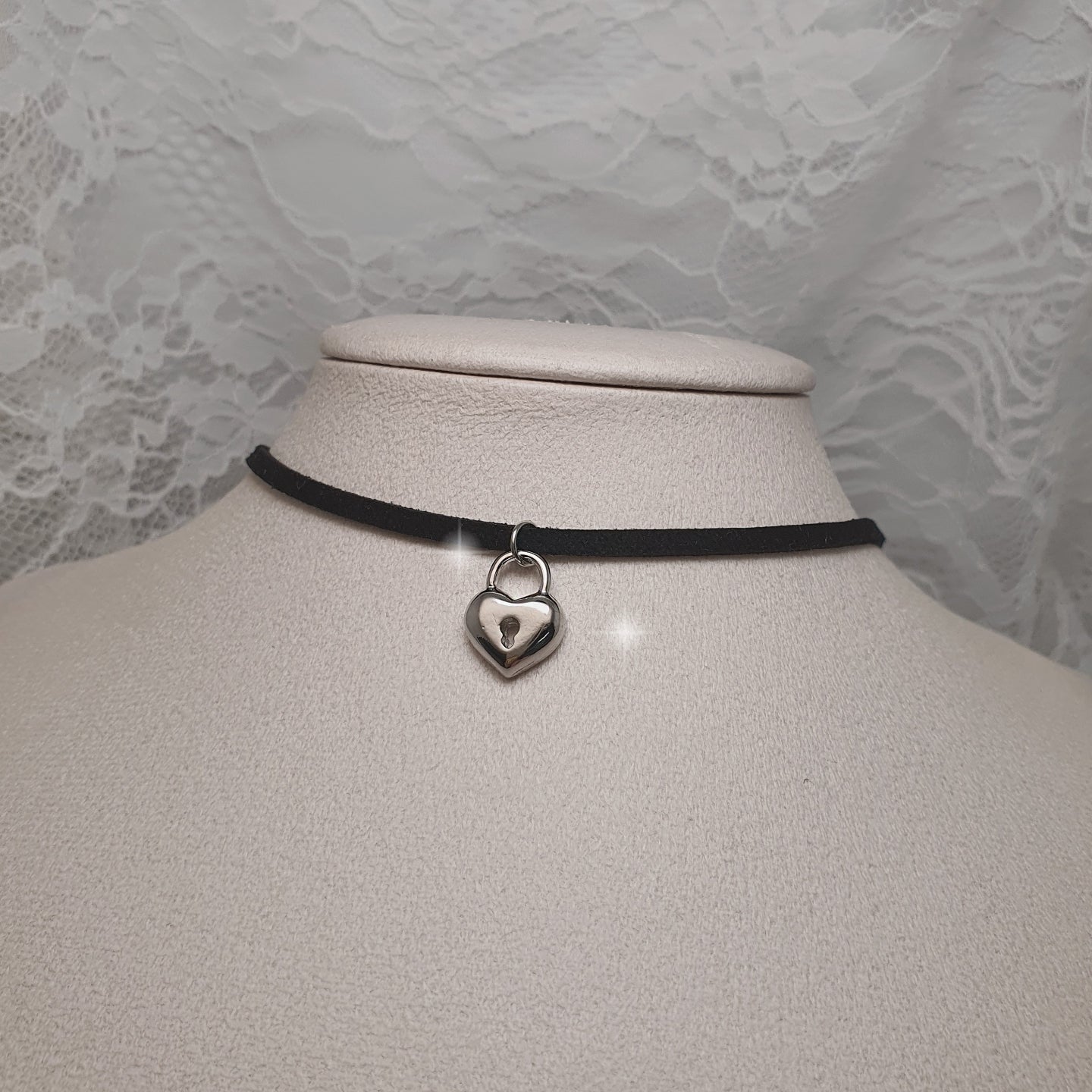 Silver Heart Lock Choker Necklace