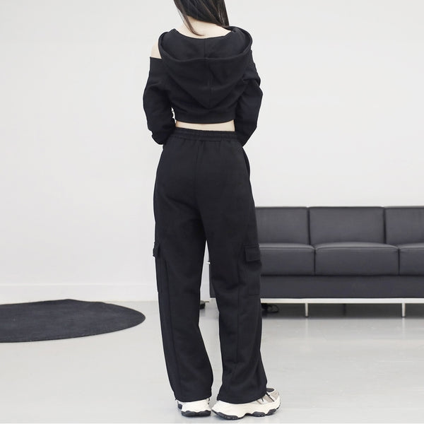 Marid slit hooded zip-up + pocket pants set