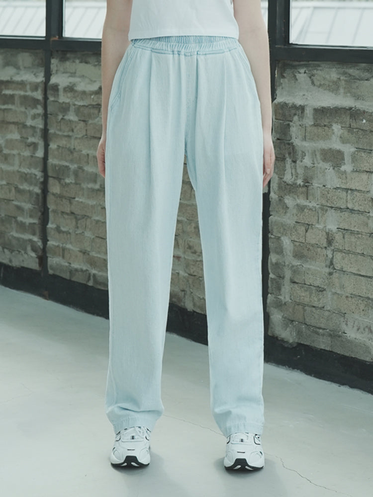 W1015 ONE TUCK LINEN BANDING PANTS_LIGHT BLUE