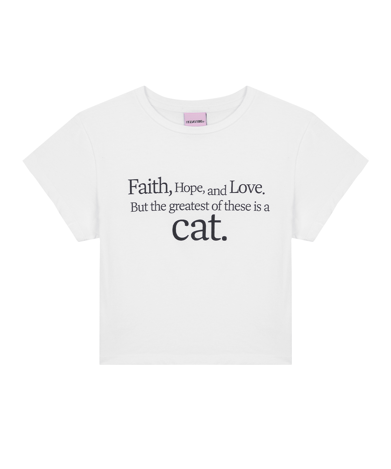 CAT SAYING CROP T-SHIRT_WHITE