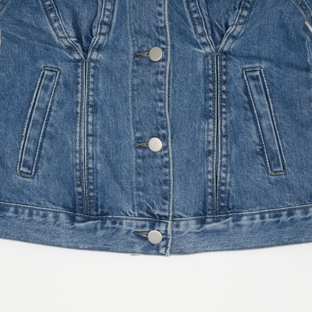 WORN PINTUCK MID BLUE DENIM JACKET [6076]