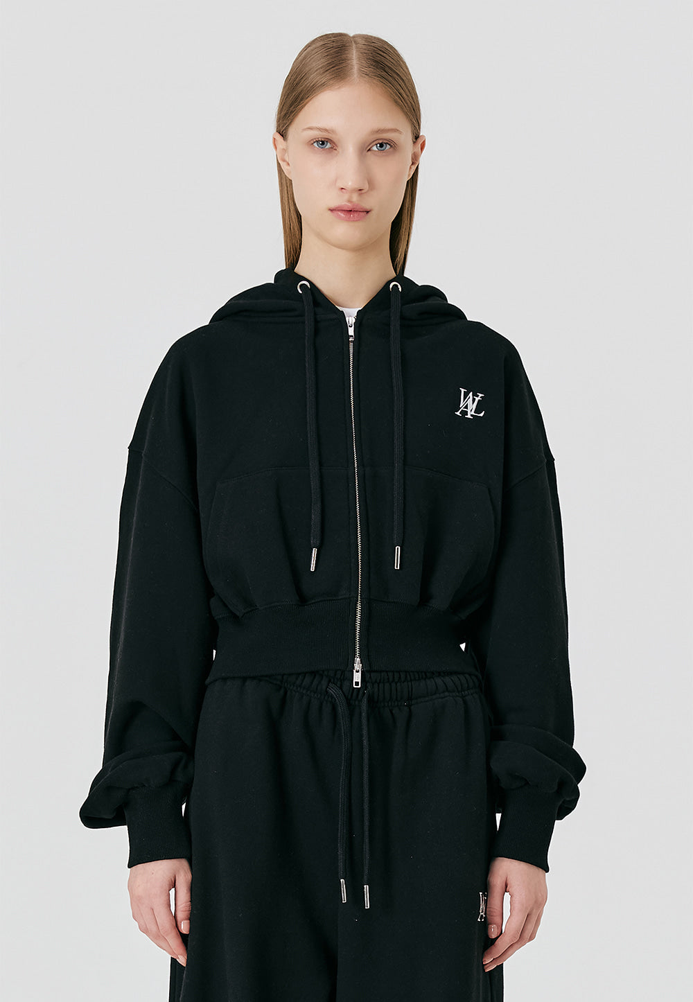 Signature crop hood zip-up - BLACK