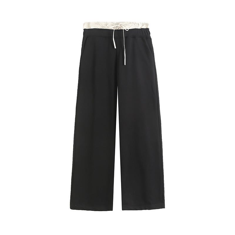 Layered banding black wide pants