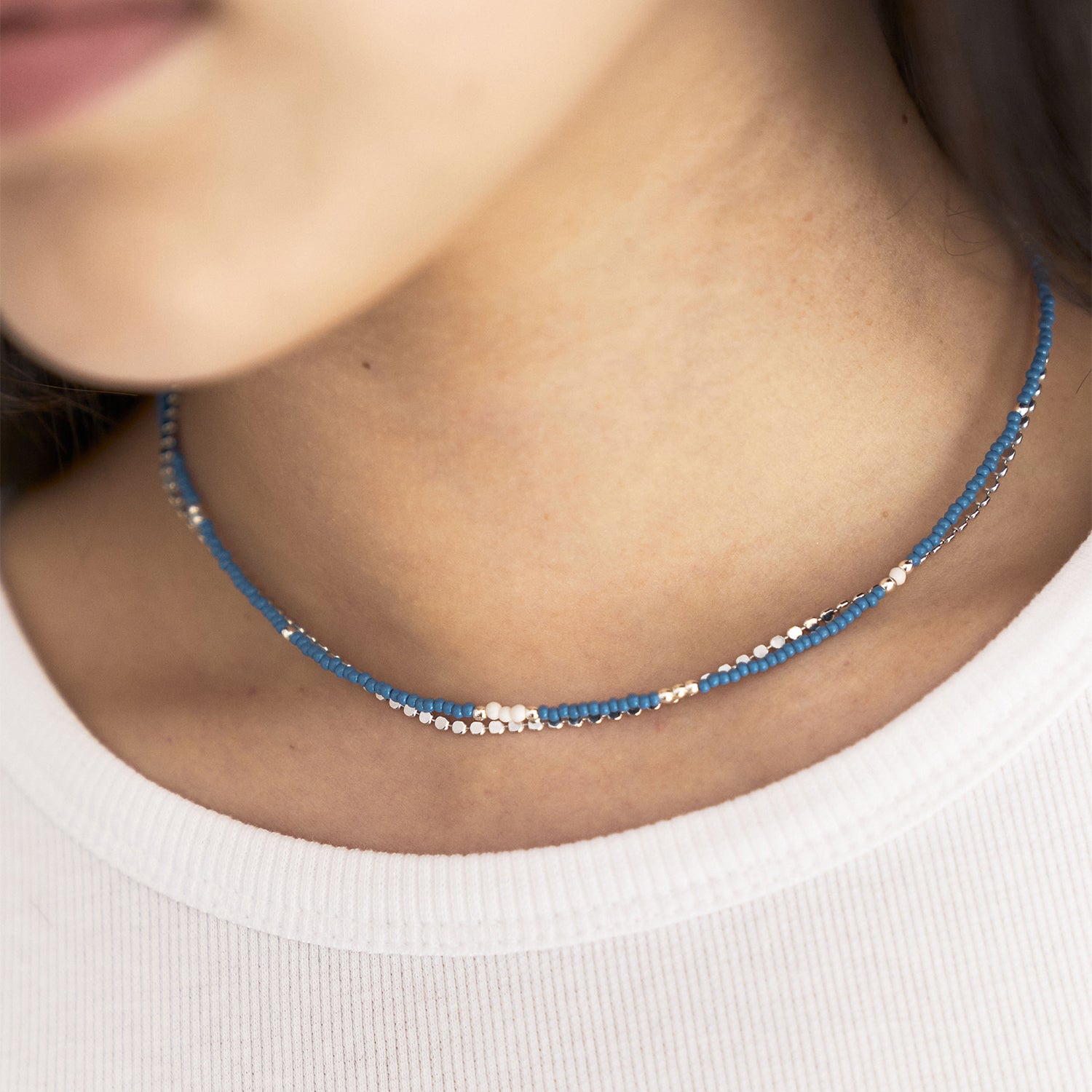 LOVE SKINNY BEADS NECKLACE BLUE