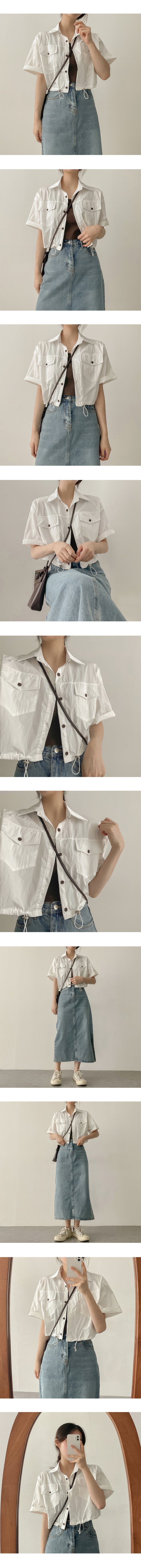 Ribbon roll-up string short-sleeved shirt jacket